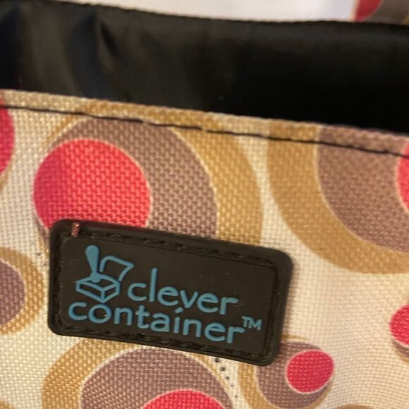 Clever organizer tote pink brown circles mesh side pockets - Picture 3 of 5